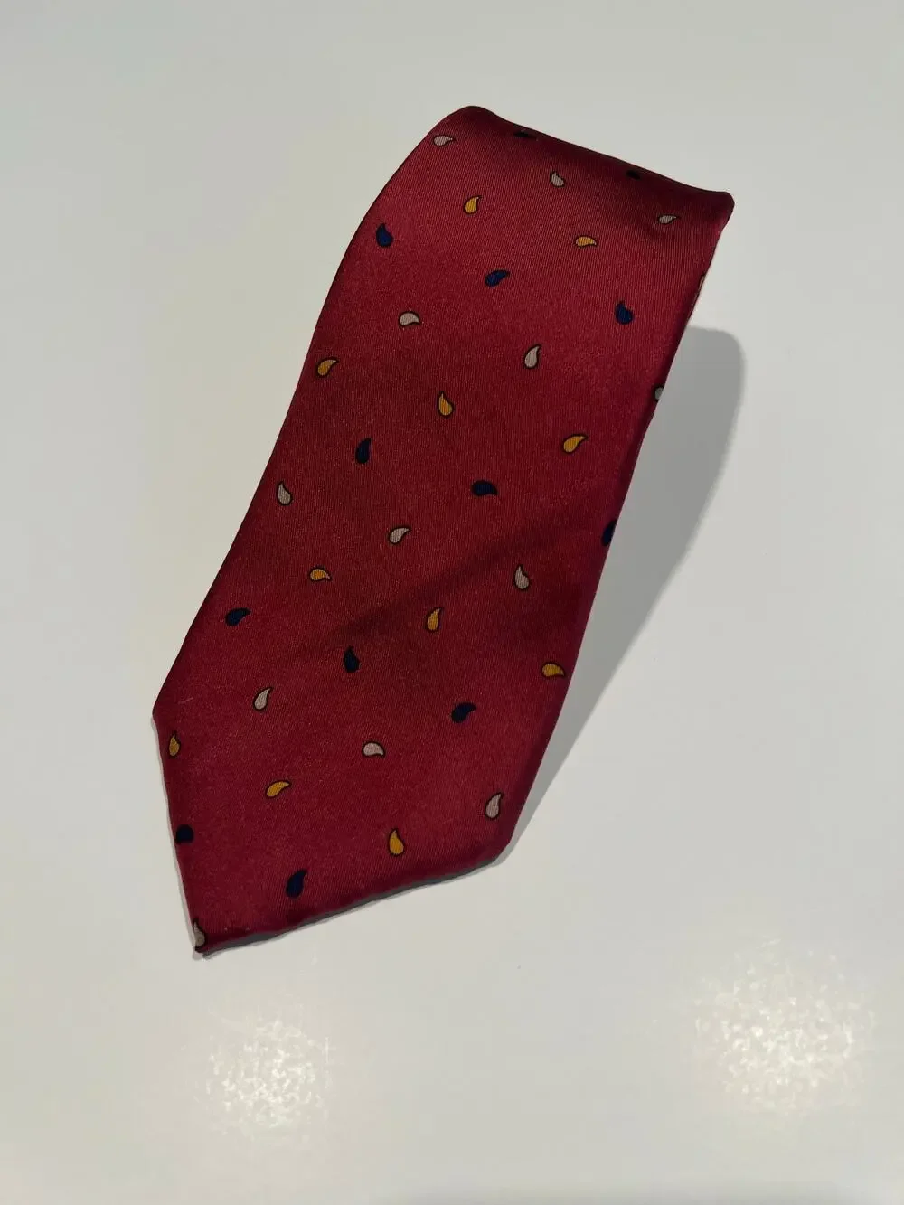 Henry Grethel Men's Silk Tie Red with Navy and Gold Tiny Paisley JL